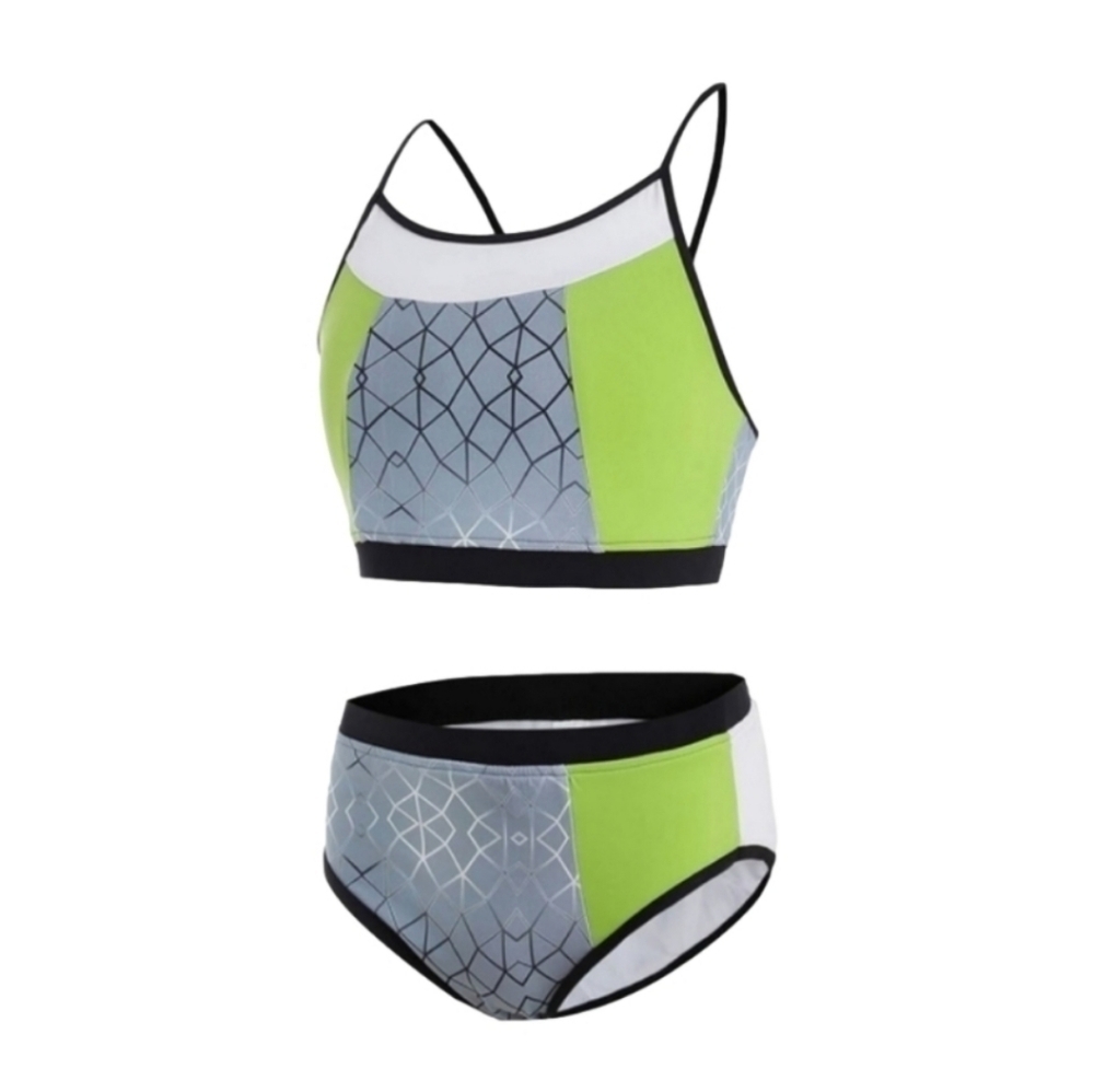 As Rose Rich Swim Bikini Pull On Crosscross Back Gray Lime Green